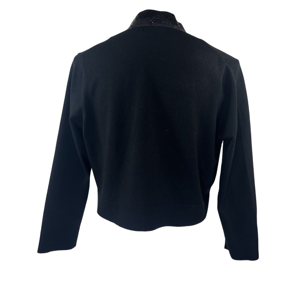 Calvin Klein Cropped Sequin Cardigan‎ 3/4 Sleeve Black Sweater Open Womens M - Picture 5 of 10